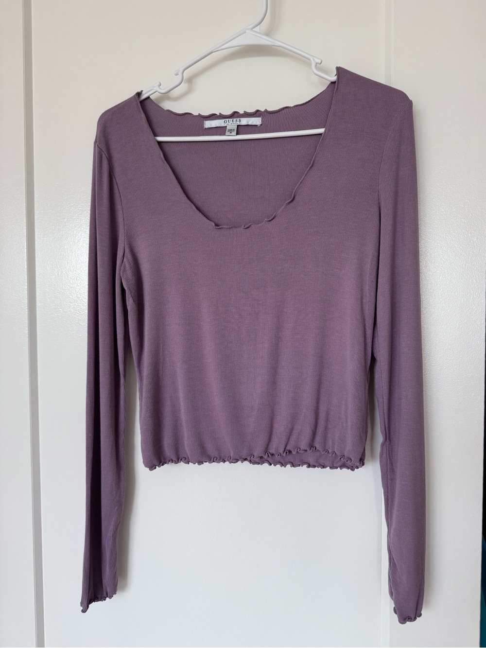 Guess Purple Long Sleeve Scalloped Top